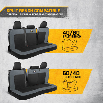 Cat Flexfit Charcoal & Black Rear Seat Cover for Car - Durable Canvas & Mesh Design 60/40 Split Bench Protector for Cars, Trucks & SUVs - Back