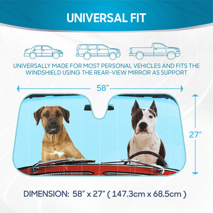BDK 2 Dogs Driving Car Front Windshield Sunshade (58" x 27")