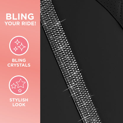 BlingStitch™ Car Seat Covers for Front Seats - Luxurious Vegan Leather Seat Covers for Cars with Black Bling Crystals, Premium Automotive Seat