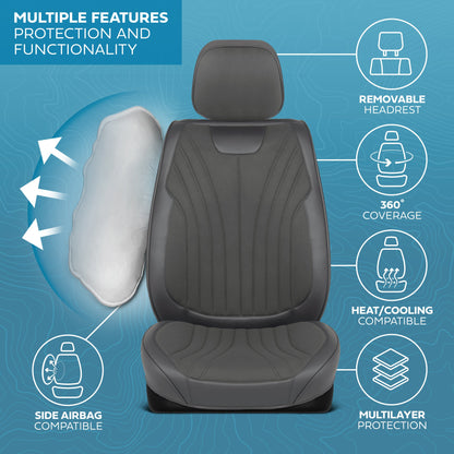 MotorBox Elite Edition Faux Leather & Suede Seat Covers for Cars, Trucks, & SUV - 2 Charcoal Car Seat Covers for Front Seats - Universal Fit Car