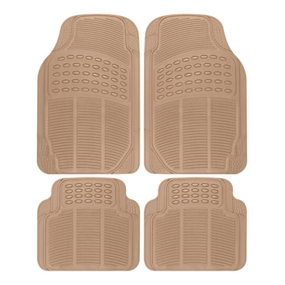 BDK 4-Piece Cushioned Grip Pad Front Floor Mats and Rear Floor Mats - Heavy Duty, All Weather, Trim to Fit - Beige
