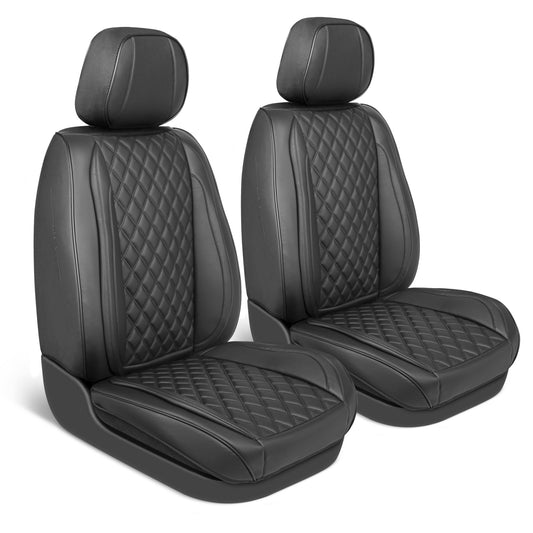 MotorBox Elite Edition Faux Leather Seat Covers for Cars, Trucks, & SUV - 2 Black Car Seat Covers for Front Seats - Universal Fit Car Accessories