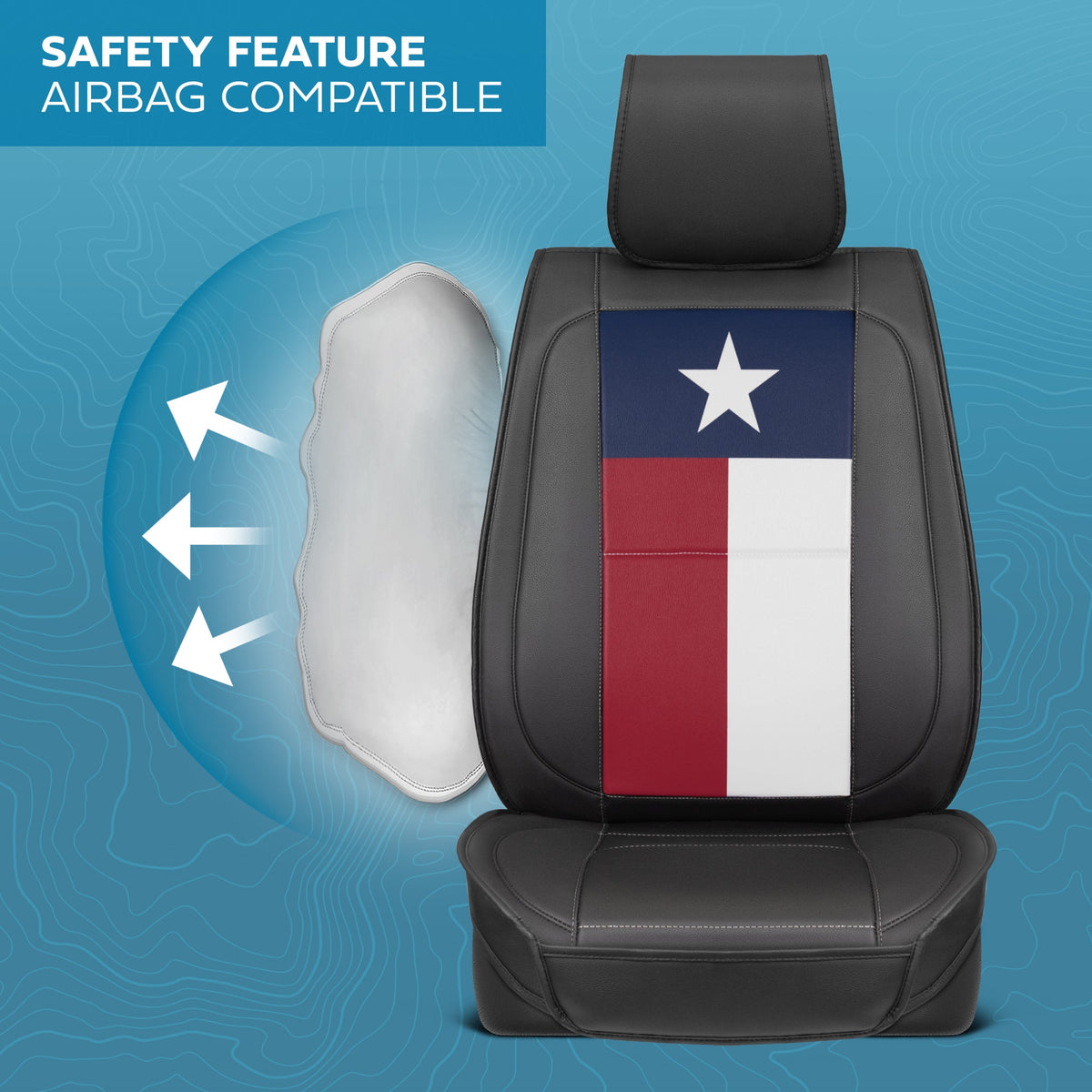 MotorBox Texas Edition Faux Leather Black & Flag Seat Covers for Car - Texas Flag on Cushioned Seat Protectors for Automotive Accessories