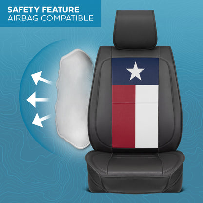 MotorBox Texas Edition Faux Leather Black & Flag Seat Covers for Car - Texas Flag on Cushioned Seat Protectors for Automotive Accessories