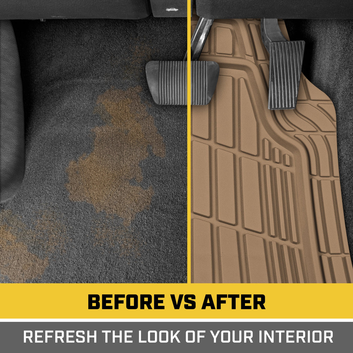 CAT 3-Piece ToughRide Rubber Front Floor Mats and Rear Floor Mats - Heavy Duty, All Weather, Trim to Fit