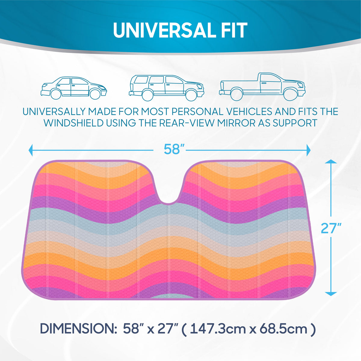 BDK Retro Wave Automotive Windshield Sunshades Accordion Folding Style - Windshield Sun Shade Auto Shade for Cars Trucks SUVs Vans Sun Visor