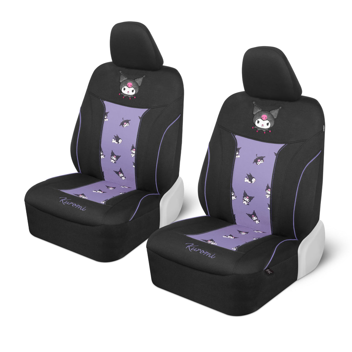 Hello Kitty Kuromi Car Seat Covers - Cute Black and Purple Front Seat Covers with Lavender Accents, Durable and Comfortable Polyester, Car