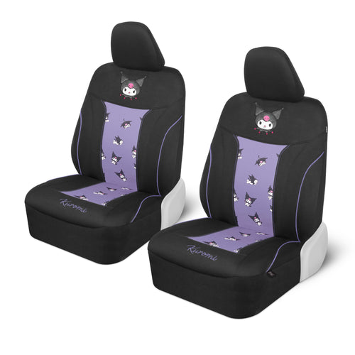 Hello Kitty Kuromi Car Seat Covers - Cute Black and Purple Front Seat Covers with Lavender Accents, Durable and Comfortable Polyester, Car