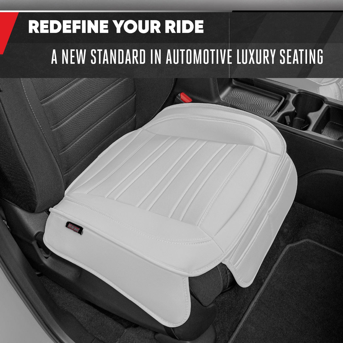 Motor Trend Faux Leather Front Seat Cover for Cars - Set of 2 White Front Car Seat Covers for SUV & Truck with Storage Pockets - Automotive Car
