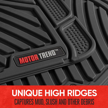 MotorTrend 4-Piece FlexTough Performance Deep Channel Front Floor Mats, Rear Floor Mat, and Trunk/Cargo Mat - Heavy Duty, All Weather, Trim to Fit