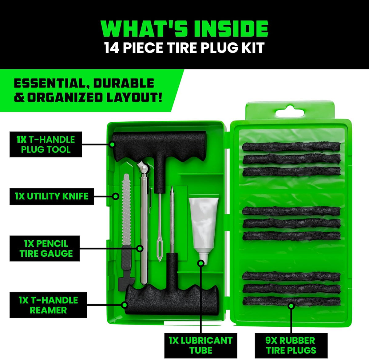 Rhino USA 14-Piece Compact Tire Repair Kit