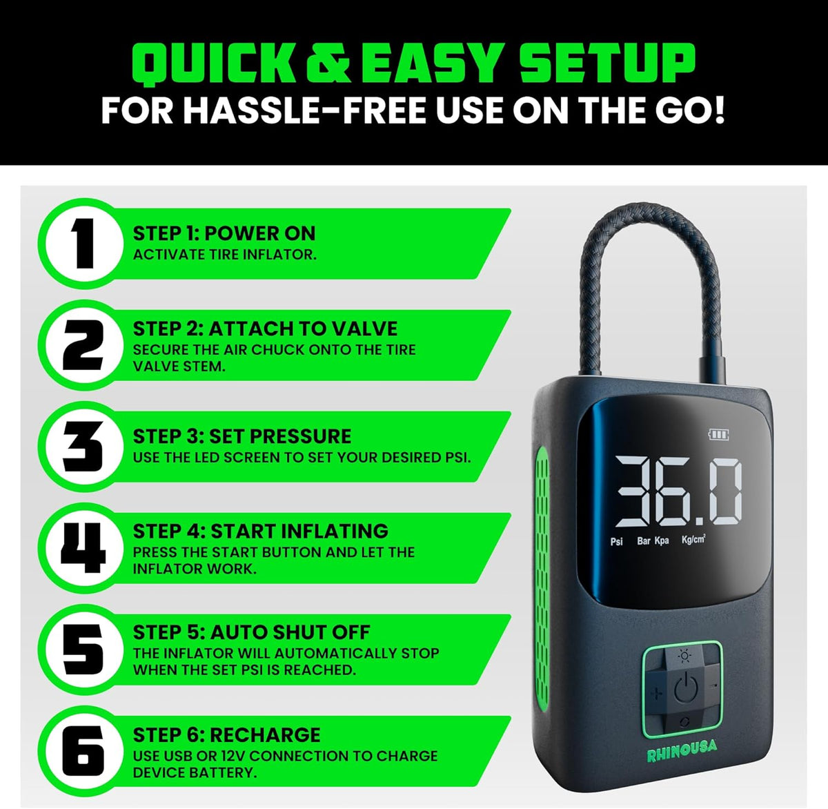 Rhino USA 150 PSI Portable Tire Inflator