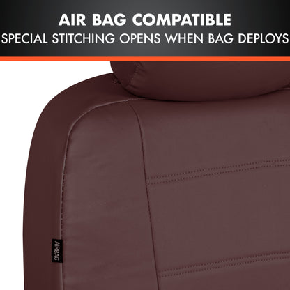 BDK 9-Piece Burgundy Leather Car Seat Cover Full Set, Front Seat Cover and Rear Bench Seat Cover Universal Fit Car Seat Covers for Cars Trucks