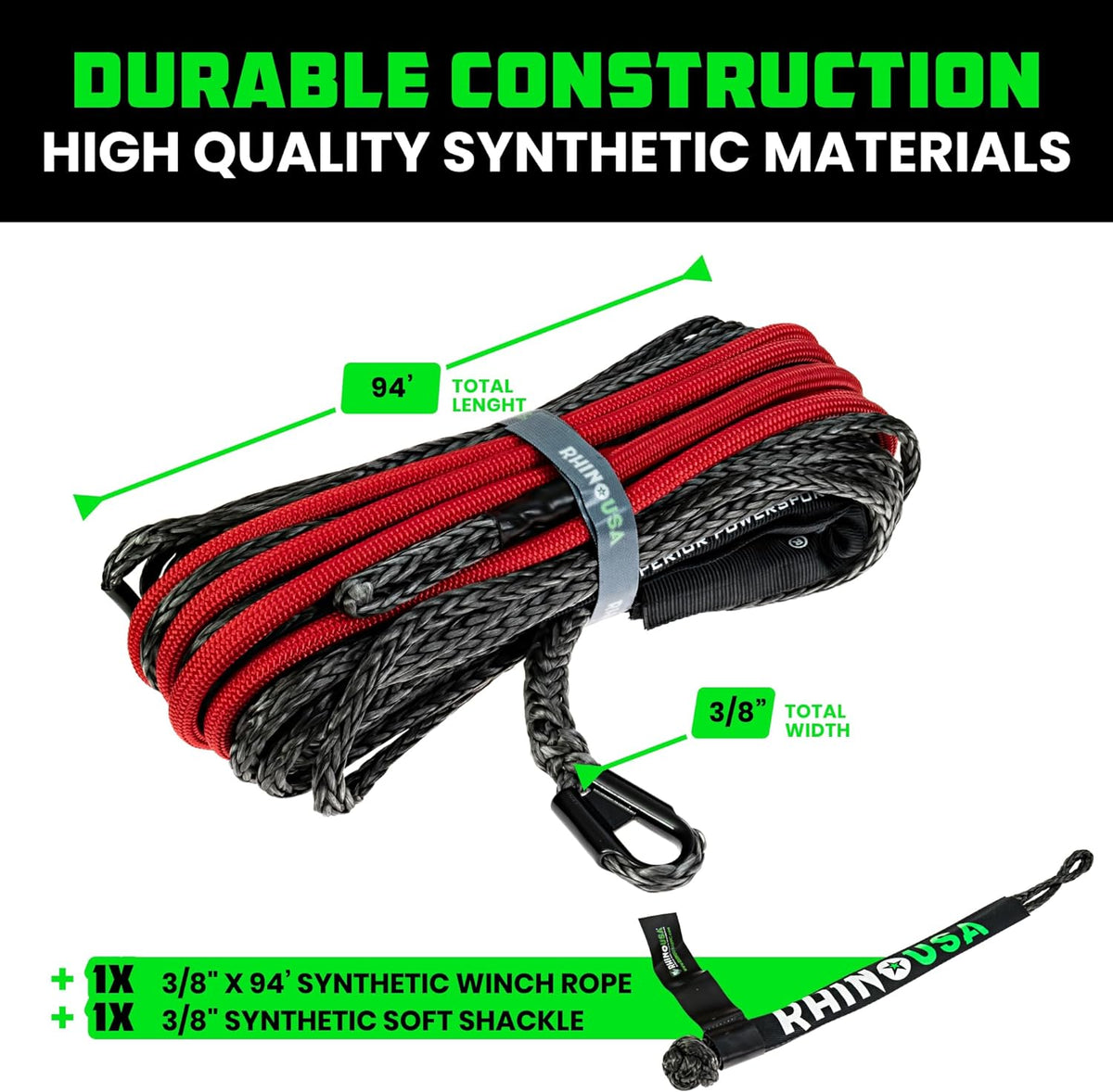 Rhino USA Synthetic Winch Rope