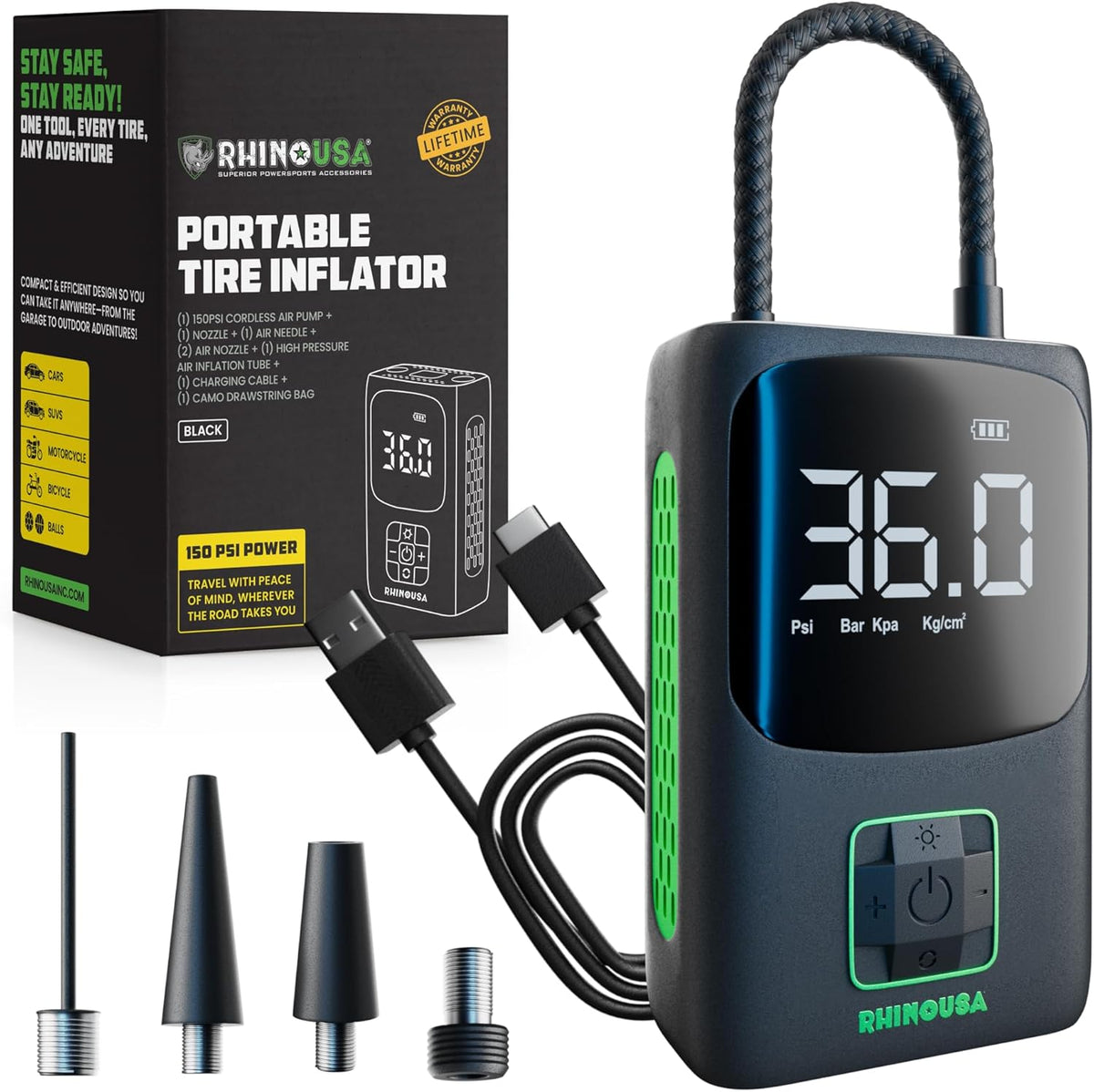 Rhino USA 150 PSI Portable Tire Inflator