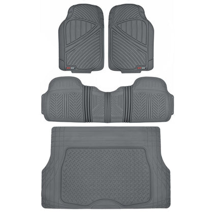 MotorTrend 4-Piece FlexTough Performance Deep Channel Front Floor Mats, Rear Floor Mat, and Trunk/Cargo Mat - Heavy Duty, All Weather, Trim to Fit