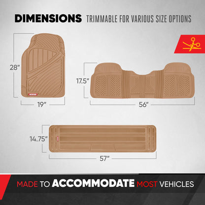 MotorTrend 4-Piece 3-Rows Extra-High Ridgeline Front Floor Mats, Middle Floor Mat, and Rear Floor Mat