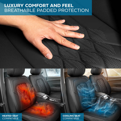 MotorBox Elite Edition Faux Leather Seat Covers for Cars, Trucks, & SUV - 2 Black Car Seat Covers for Front Seats - Universal Fit Car Accessories