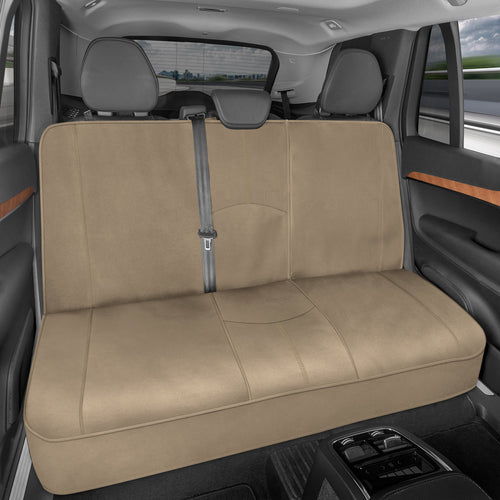 Motor Trend SpillGuard Waterproof Rear Bench Car Seat Cover, All Beige Stitching - Split Bench Rear Seat Protector with Neoprene Padding, Back