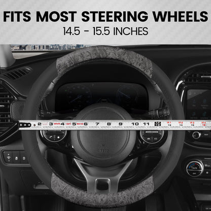 BDK Burlwood Pattern and Leatherette Sport Grip Steering Wheel Cover (Fits 14.5" - 15.5")
