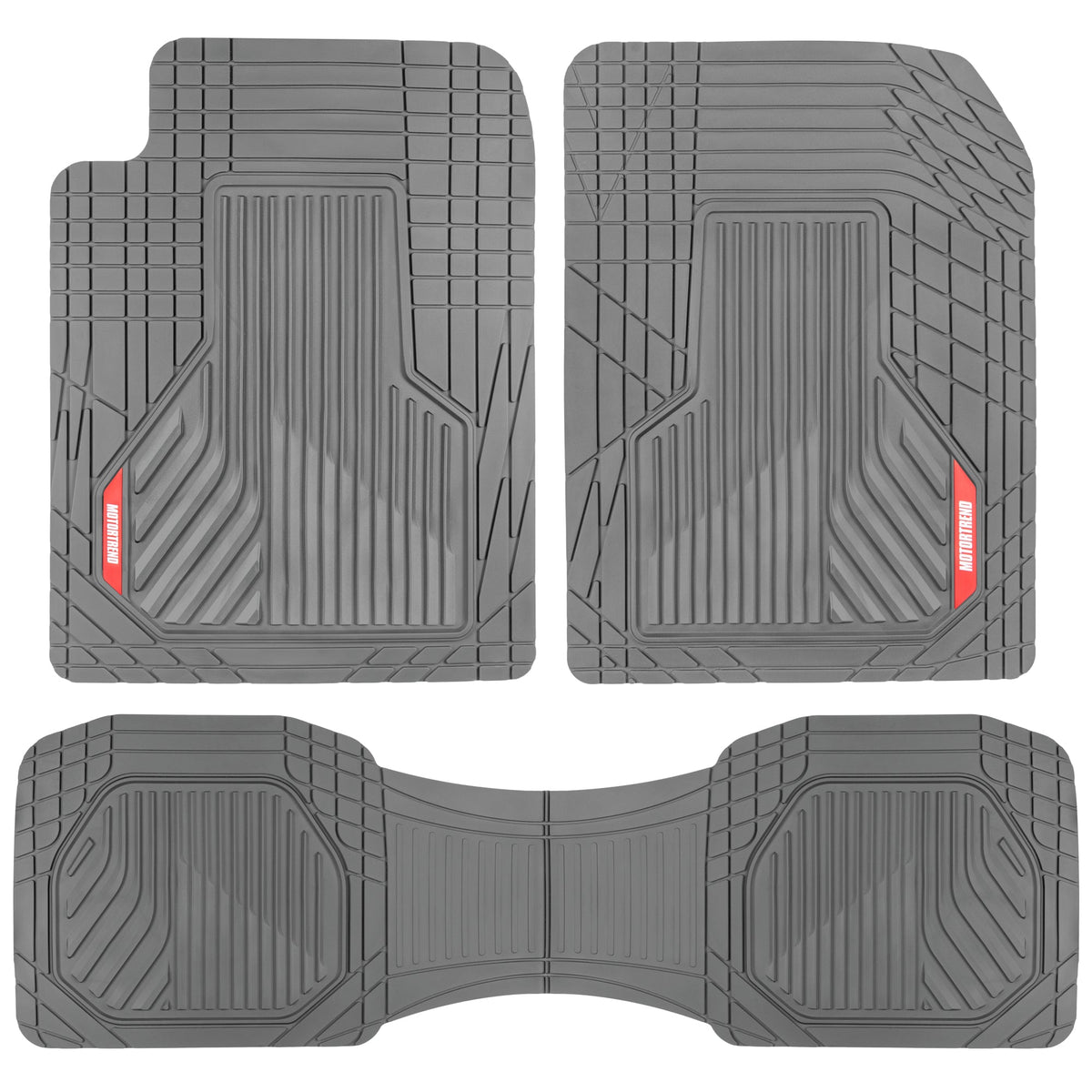 MotorTrend 3-Piece Raised Ridge Multi-Channel Front Floor Mats and Rear Floor Mat - Heavy Duty, All Weather, Trim to Fit - Gray