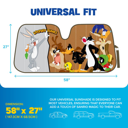 Warner Bros Looney Tunes Bugs Bunny & Friends Front Windshield Sunshade (58" x 27")