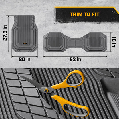 Cat® TerrainGuard™ Heavy-Duty 3-Piece All-Weather Rubber Floor Mats for Car, Truck, SUV, Van - Trim-to-Fit Deep Dish Automotive Floor Liners