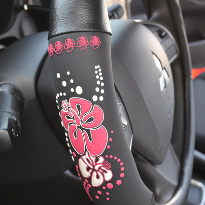 BDK Pink Hawaiian Flowers Steering Wheel Cover (Fits 14.5" - 15.5")