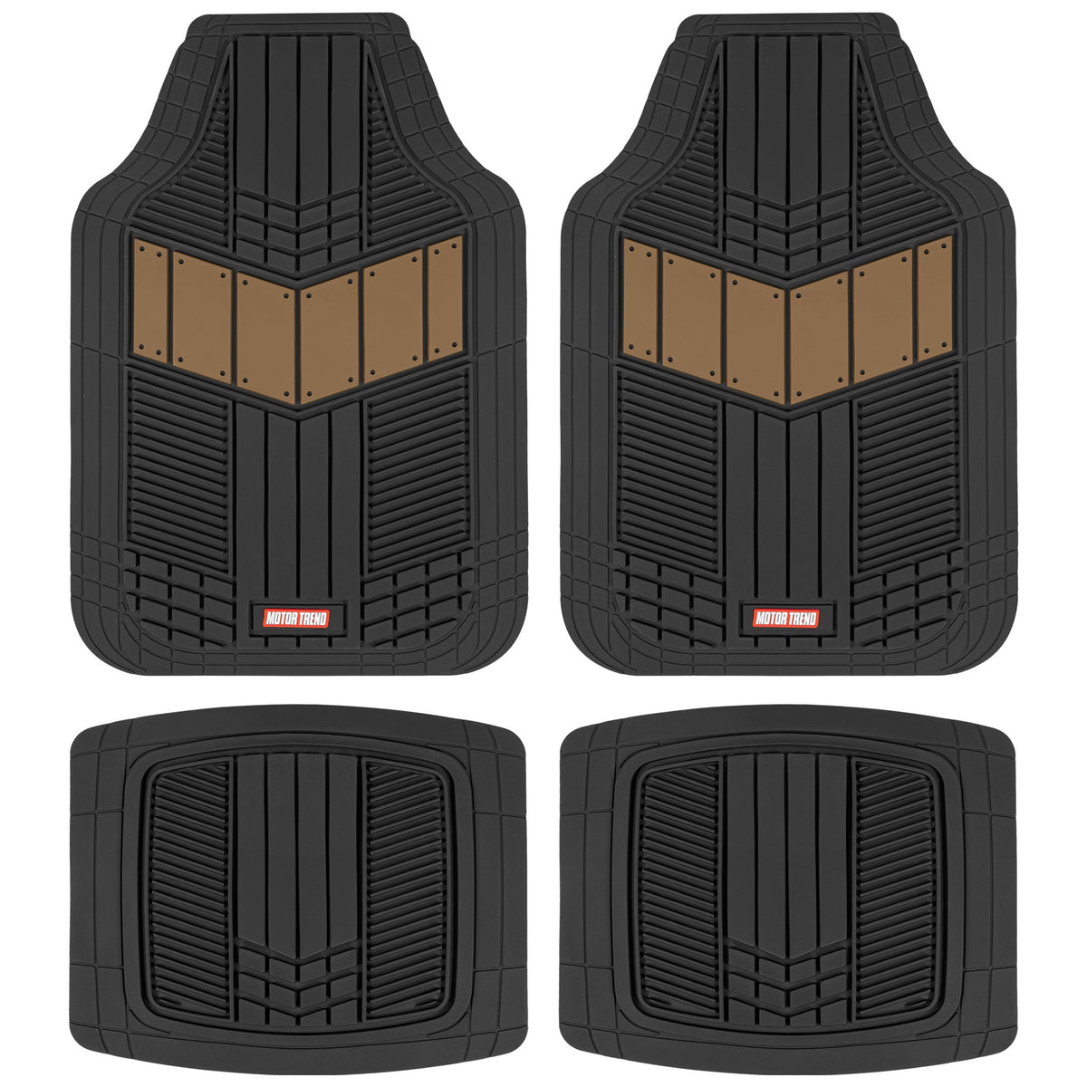 MotorTrend 4-Piece DualFlex Deep Drainage Channels Front Floor Mats and Rear Front Floor Mats - Heavy Duty, All Weather, Trim to Fit - Beige