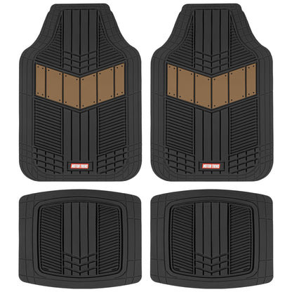 MotorTrend 4-Piece DualFlex Deep Drainage Channels Front Floor Mats and Rear Front Floor Mats - Heavy Duty, All Weather, Trim to Fit - Beige