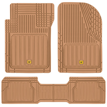 CAT 3-Piece ToughLiner Front Floor Mats and Rear Floor Mats - Heavy Duty, All Weather, Trim to Fit - Beige
