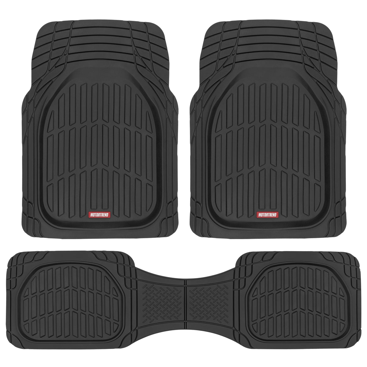MotorTrend 3-Piece FlexTough Deep Dish Front Floor Mats and Rear Floor Mat - Heavy Duty, All Weather, Trim to Fit - Black