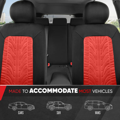 Motor Trend GrandPrix Seat Covers for Cars, 2-Pack Black & Red Tire Tread Embossed Car Seat Covers for Front Seats, Automotive Interior Covers