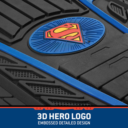 BDK Armored Super Hero Car Floor Mats - Officially Licensed DC Comics - All Weather Heavy Duty Auto Interior Liners for Car Truck Van SUV