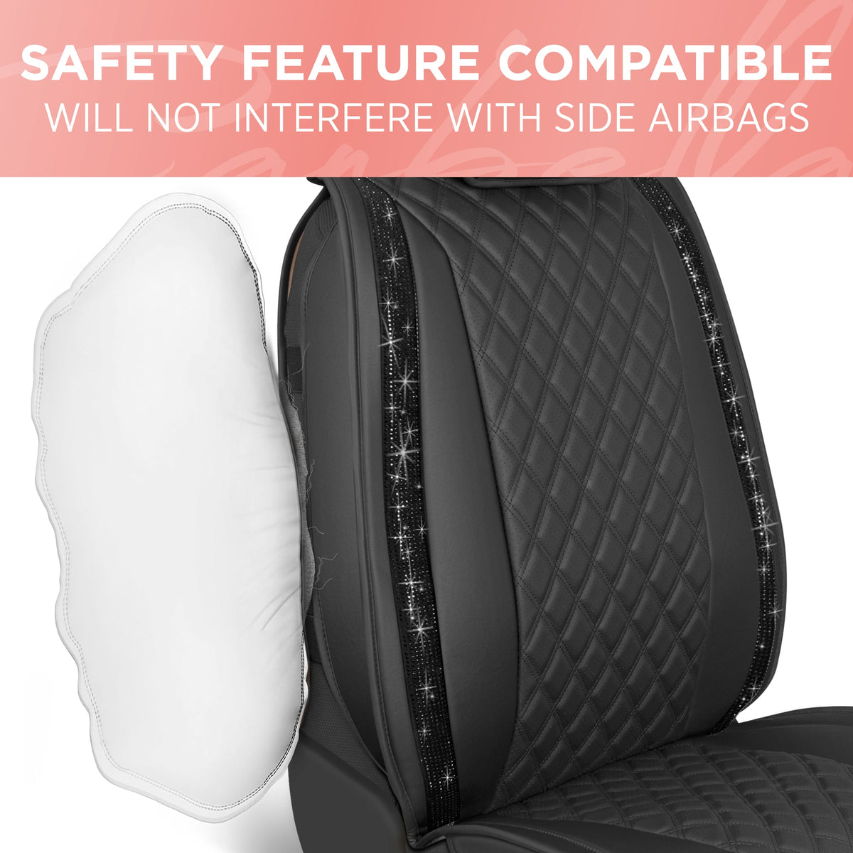 BlingStitch™ Car Seat Covers for Front Seats - Luxurious Vegan Leather Seat Covers for Cars with Black Bling Crystals, Premium Automotive Seat