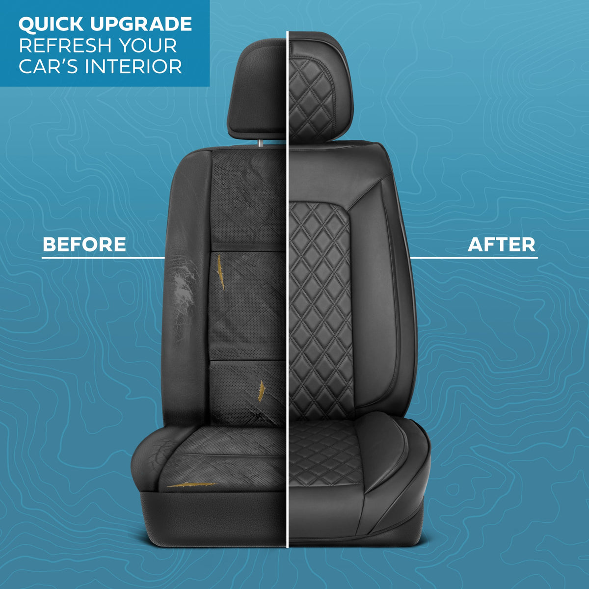 MotorBox Elite Edition Faux Leather Seat Covers for Cars, Trucks, & SUV - 2 Black Car Seat Covers for Front Seats - Universal Fit Car Accessories