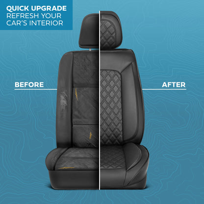 MotorBox Elite Edition Faux Leather Seat Covers for Cars, Trucks, & SUV - 2 Black Car Seat Covers for Front Seats - Universal Fit Car Accessories