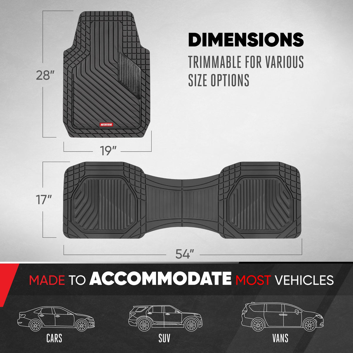 Motor Trend MetallicGuard Car Floor Mats Full Set - Durable Rubber Floor Mats with Black Metallic Heel Pad, All-Weather Interior Protection for