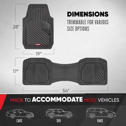Motor Trend MetallicGuard Car Floor Mats Full Set - Durable Rubber Floor Mats with Black Metallic Heel Pad, All-Weather Interior Protection for