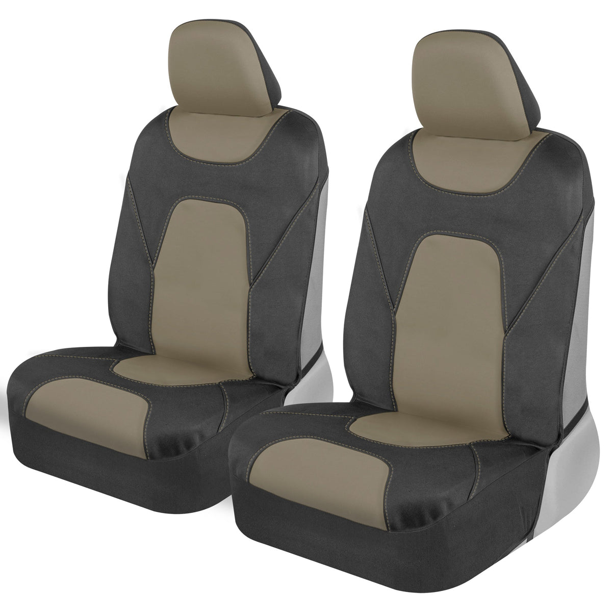 MotorTrend 2-Pack AquaShield Water-Proof Two-Tone Neoprene Front Seat Covers - Black/Beige
