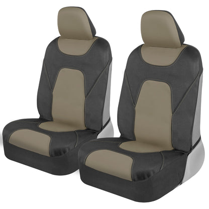 MotorTrend 2-Pack AquaShield Water-Proof Two-Tone Neoprene Front Seat Covers - Black/Beige