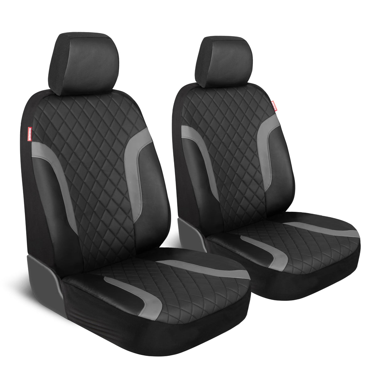 Motor Trend Faux Leather Seat Covers For Trucks, Cars, & SUV - Front Black & Gray Car Seat Cover Set - Universal Fit For Most Automotives