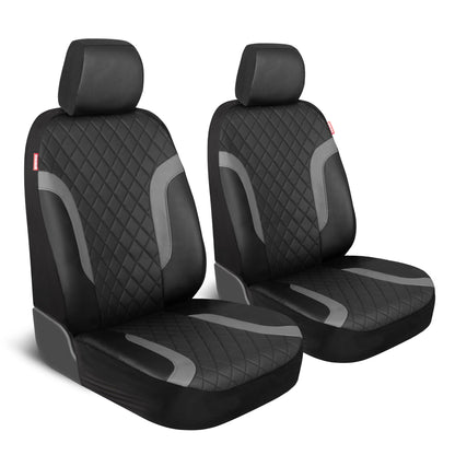Motor Trend Faux Leather Seat Covers For Trucks, Cars, & SUV - Front Black & Gray Car Seat Cover Set - Universal Fit For Most Automotives