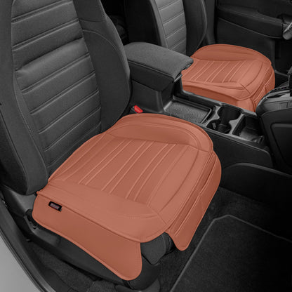 Motor Trend Faux Leather Front Seat Cover for Cars - Set of 2 Brown Front Car Seat Covers for SUV & Truck with Storage Pockets - Automotive Car
