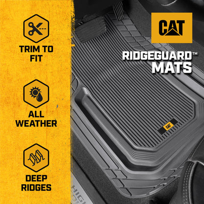 Cat® TerrainGuard™ Heavy-Duty 3-Piece All-Weather Rubber Floor Mats for Car, Truck, SUV, Van - Trim-to-Fit Deep Dish Automotive Floor Liners