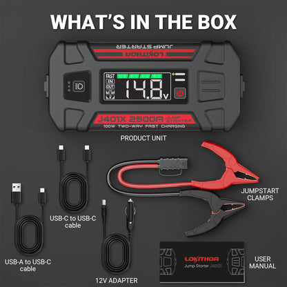 LOKITHOR J401X Portable Jump Starter 2500A Peak with -40°F Smart Pre-Heating for 8.5L Gas/6.5L Diesel