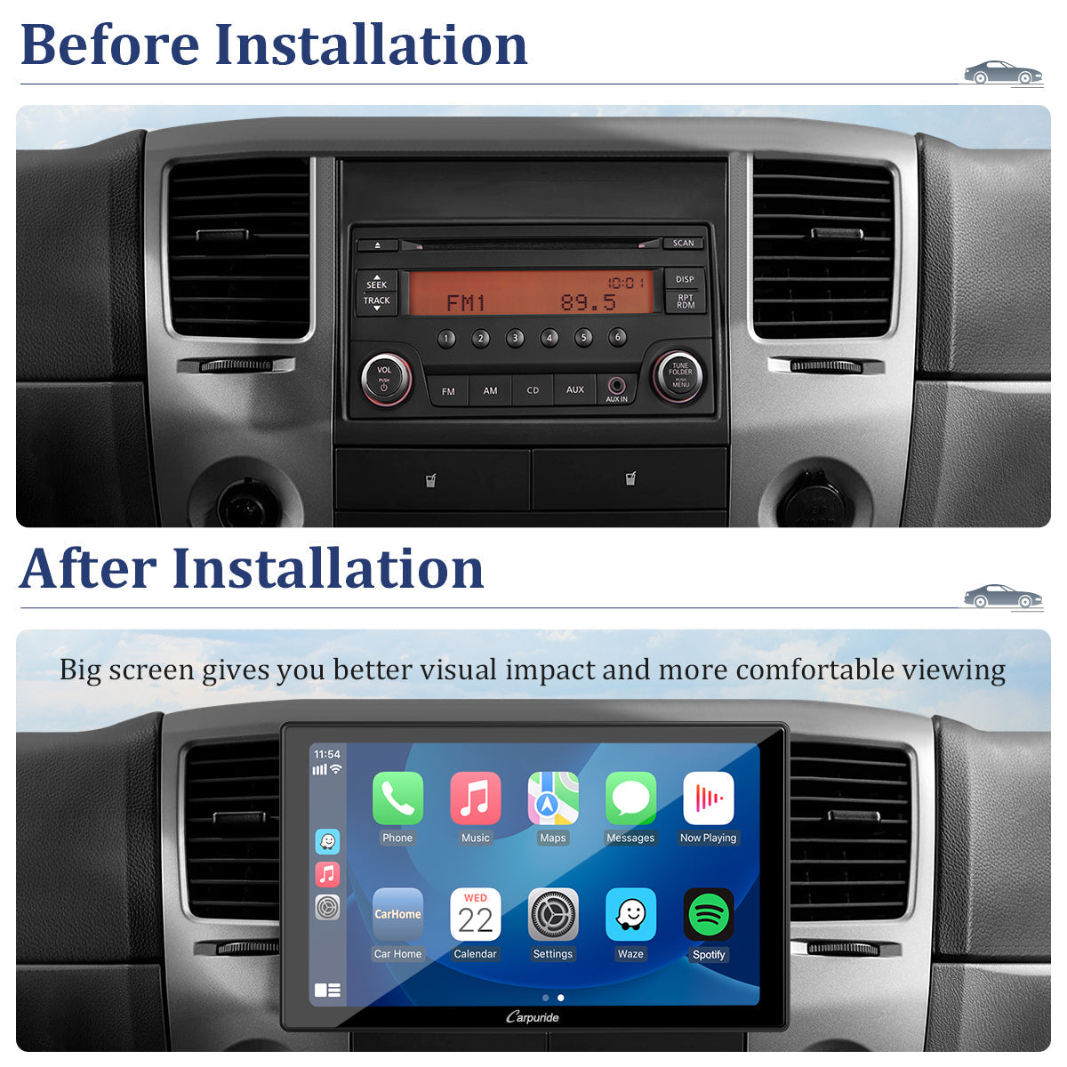 CARPURIDE YT09S Double Din Car Stereo with Wireless Apple CarPlay&Android Auto,9" IPS Touch Screen, GPS Navigation, BT, USB