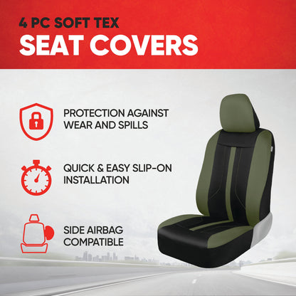 Motor Trend Green Cloth Car Seat Covers for Front Seats - Premium Automotive Bucket Seat Covers, Made for Vehicles with Removable Headrests