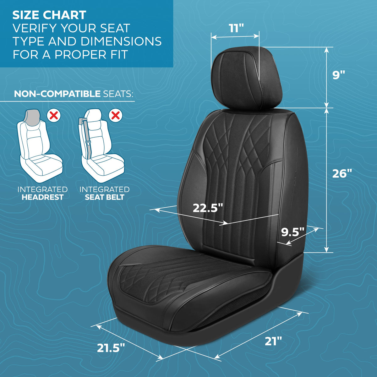 MotorBox Elite Edition Faux Leather & Suede Seat Covers for Cars, Trucks, & SUV - 2 Black Car Seat Covers for Front Seats - Universal Fit Car