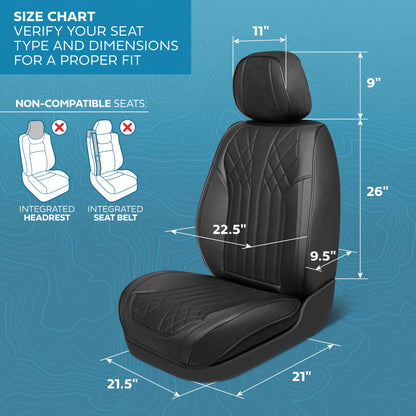 MotorBox Elite Edition Faux Leather & Suede Seat Covers for Cars, Trucks, & SUV - 2 Black Car Seat Covers for Front Seats - Universal Fit Car